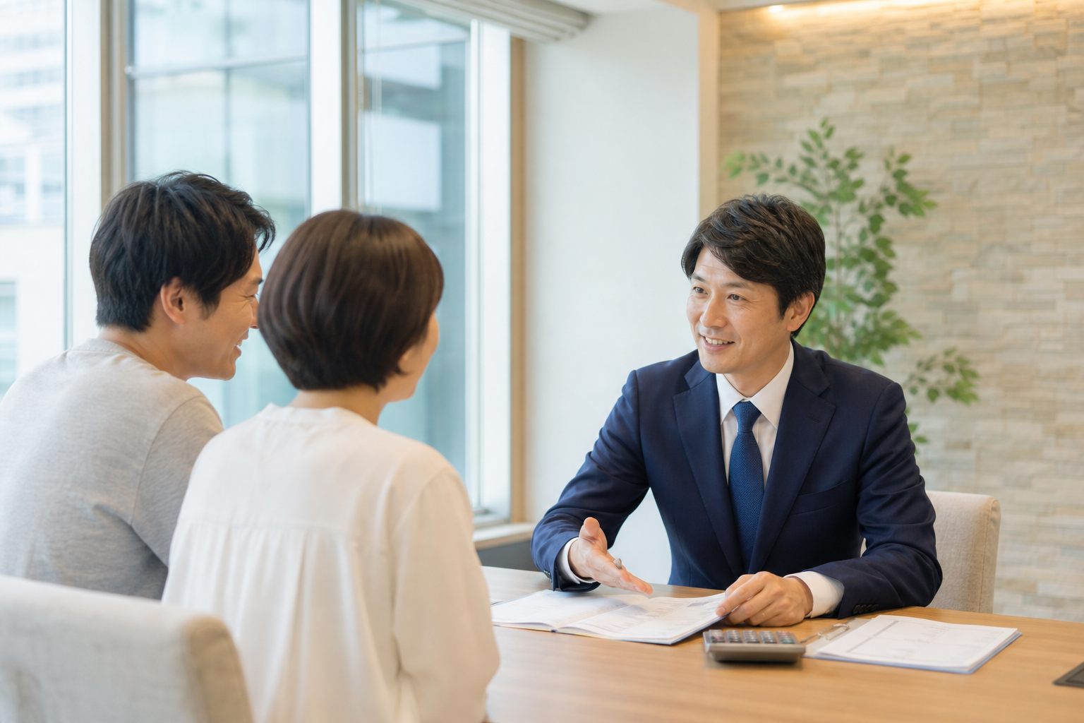 面談室で経営者の相談に耳を傾ける税理士
