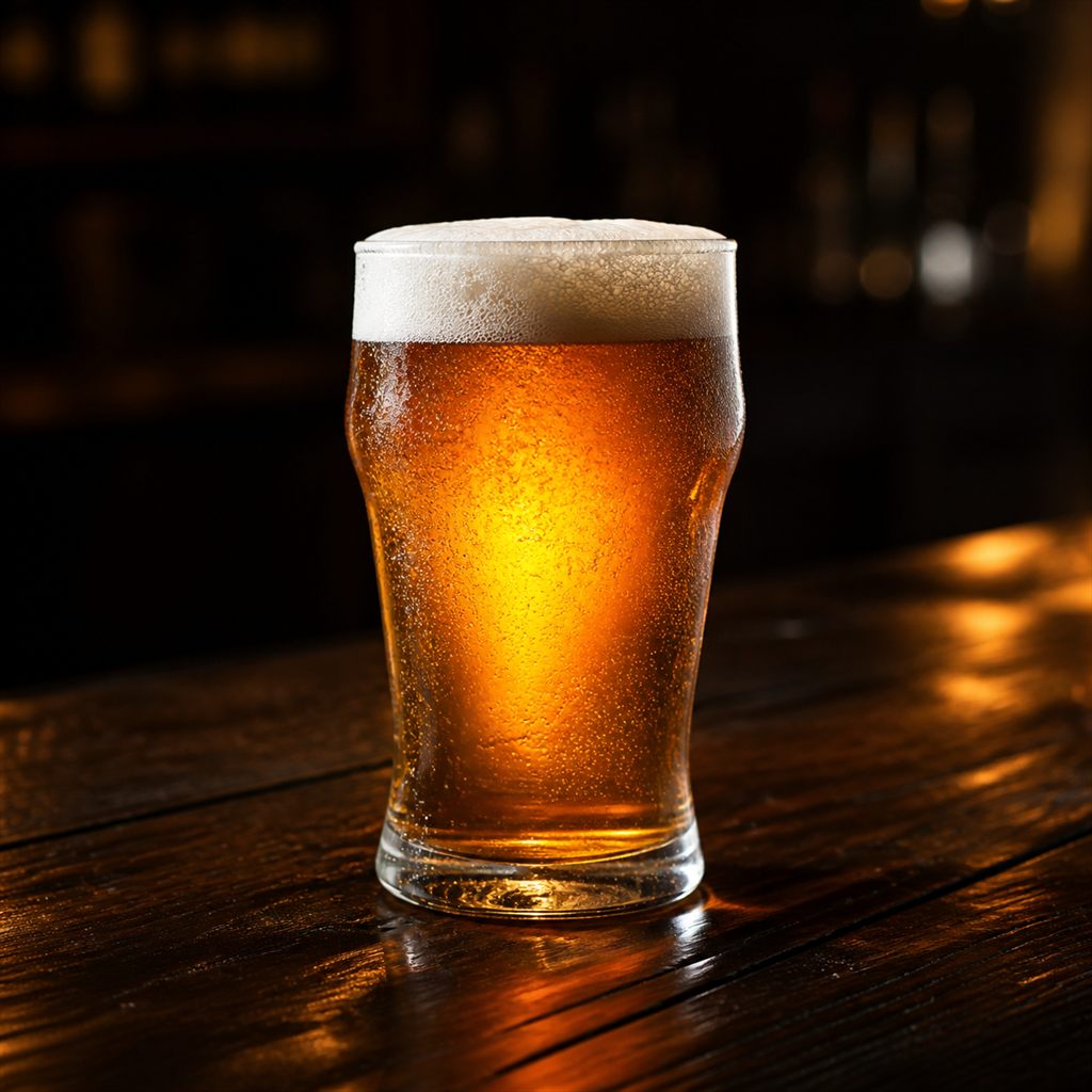 琥珀色に輝くクラフトビールの入ったグラス