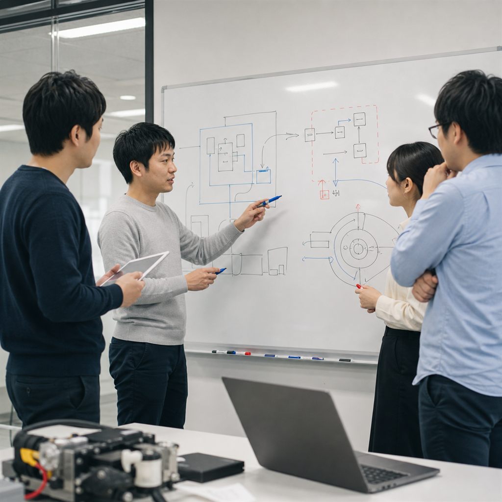 Nexvilleの担当者がクライアントと画面を見ながら打合せをしている様子